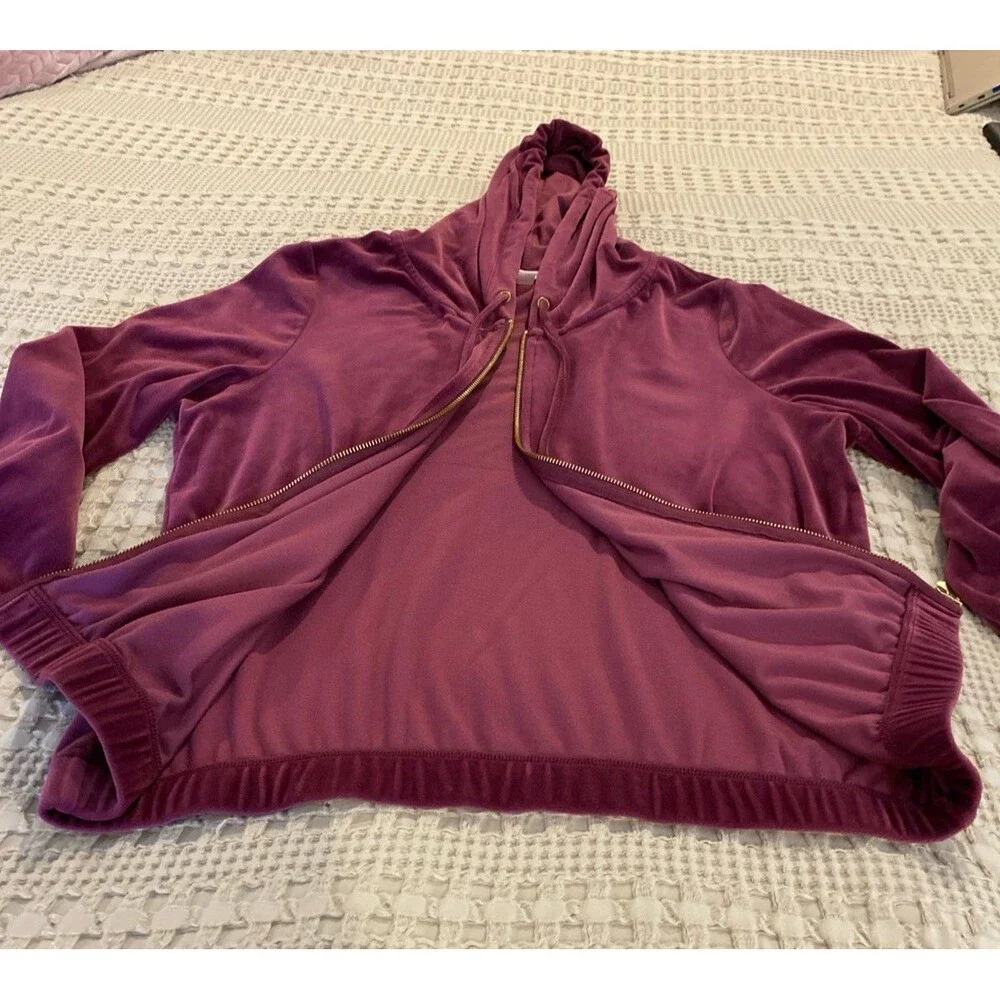 Cable & Gauge Burgundy Velour Set Zip Front‎ Hoodie & Pants Sz Large Athleisure